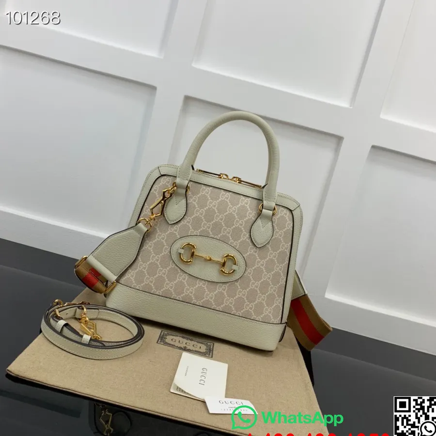 Gucci Horsebit 1955 Üst Saplı Çanta 25cm 677212 Dana Deri Love Parade Sonbahar/kış 2022 Koleksiyonu, Bej/fildişi