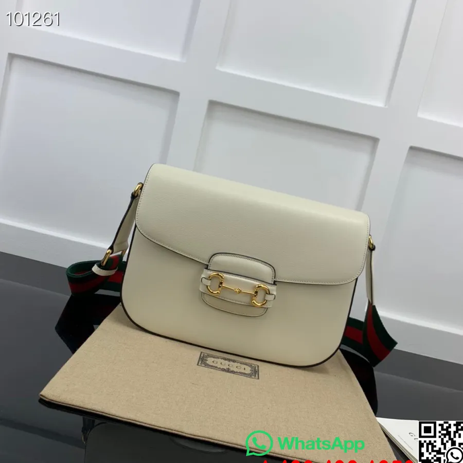 Bolsa De Ombro Gucci Horsebit 1955 30cm 700457 Couro De Bezerro Coleção Outono/inverno 2022, Branco