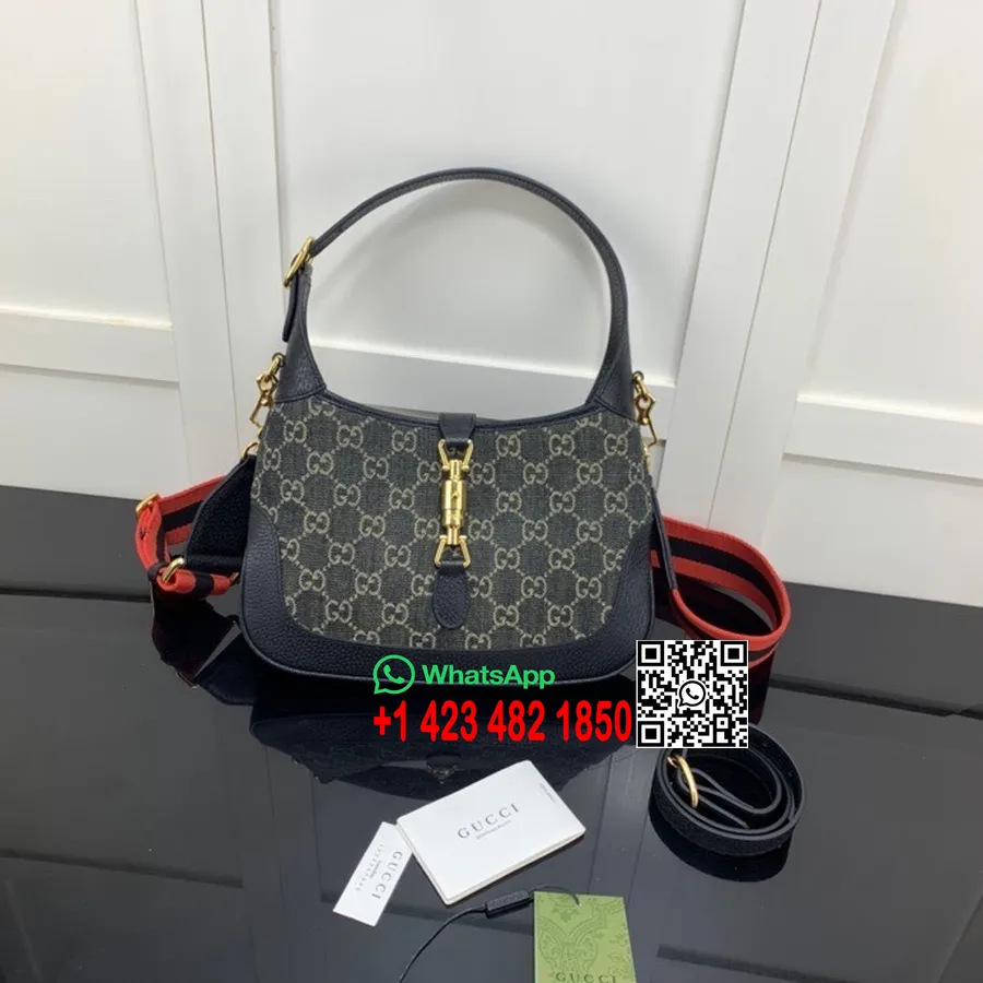 Gucci Jackie 1961 Válltáska 28cm 678843 Farmer Jacquard/borjúbőr 2022 Tavaszi/nyári Kollekció, Fekete