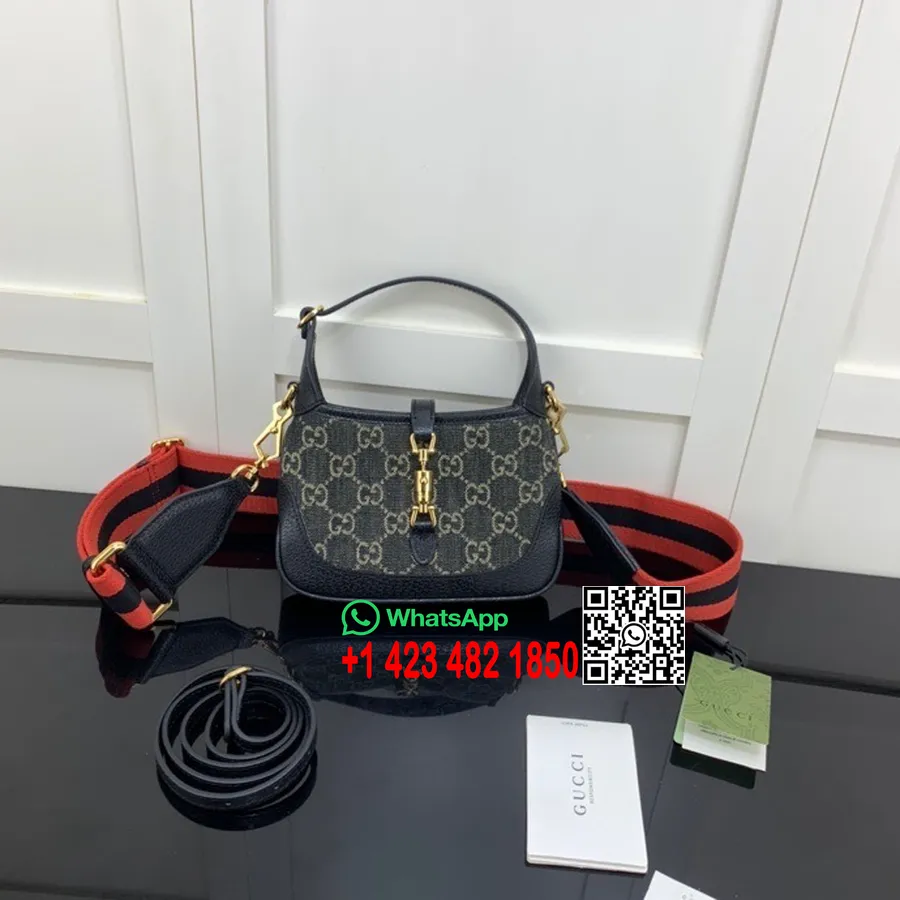 Gucci Jackie 1961 Sac Bandoulière 20cm 685127 Denim Jacquard/cuir De Veau Collection Printemps/été 2022, Noir