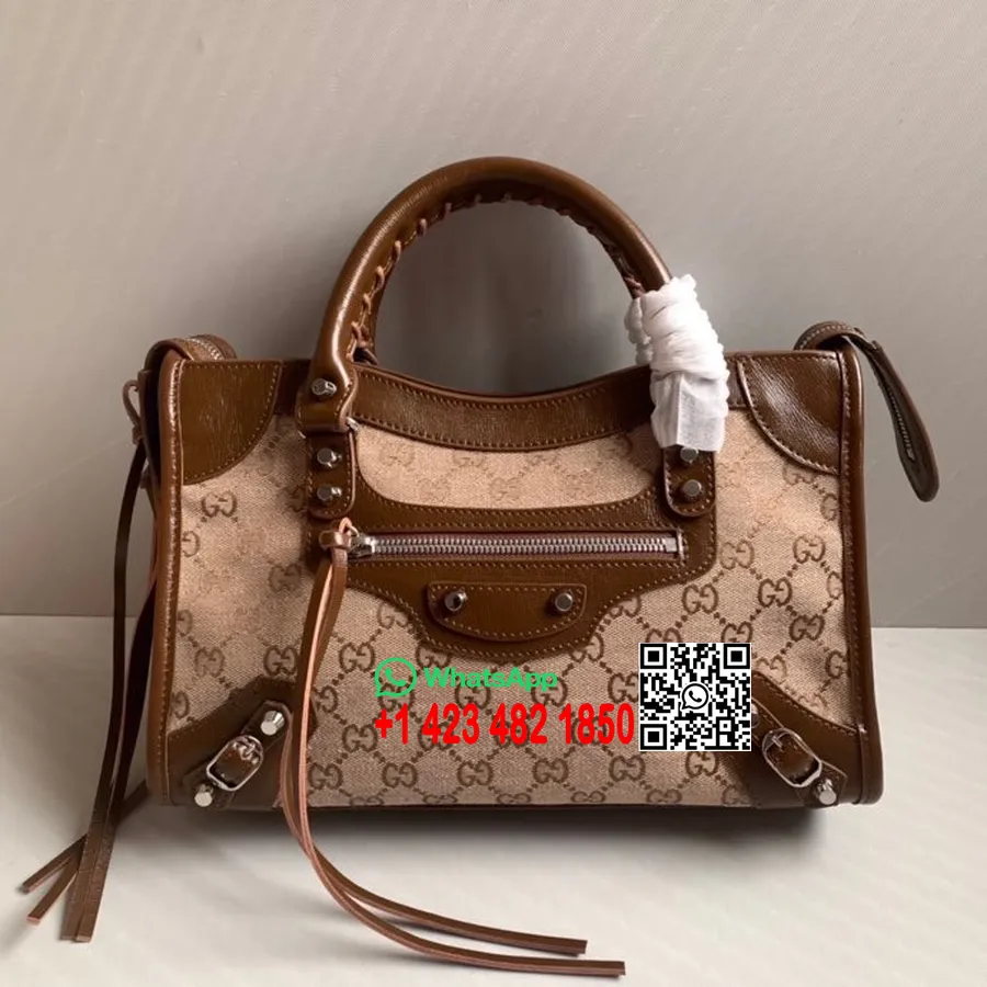 Gucci X Balenciaga The Hacker Project Bolsa Média Neo Clássica 30cm Couro De Bezerro Coleção Primavera/verão 2022, Marrom