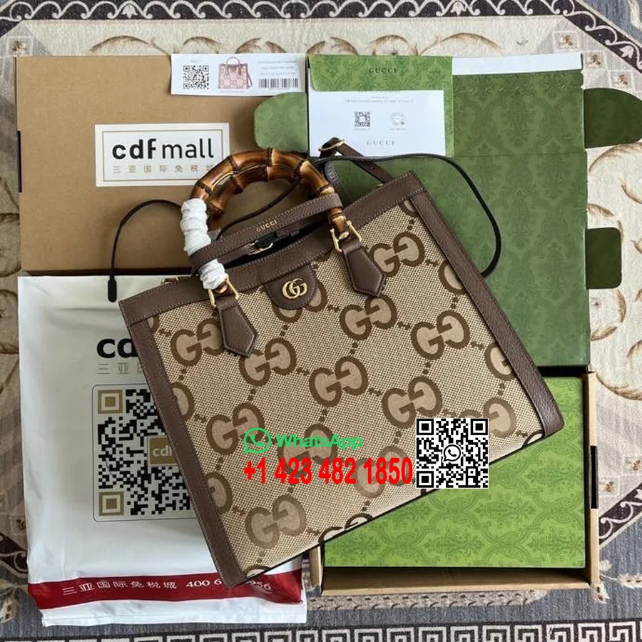 Gucci Diana Bambu Tote Çanta 35cm Jumbo Gg 655658 Dana Deri İlkbahar/yaz 2022 Koleksiyonu, Deve Ve Abanoz