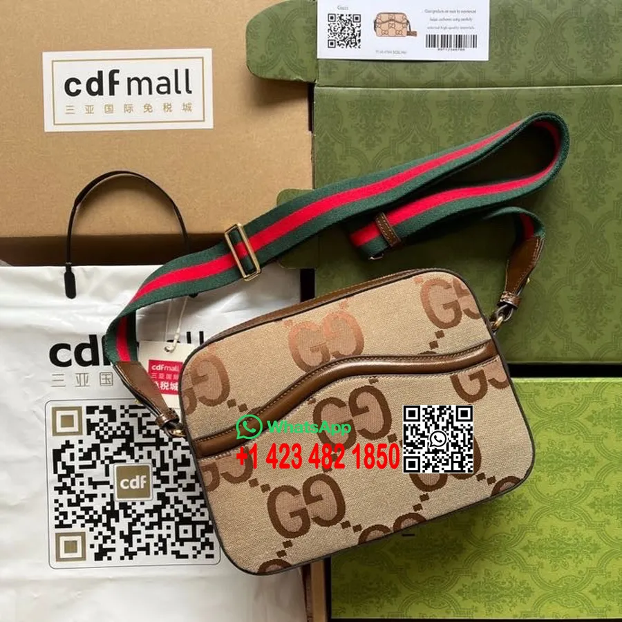 Geantă Messenger Gucci Cu Jumbo Gg 25cm 675891 Piele De Vițel Colecția Primăvară/vară 2022, Cămilă și Abanos