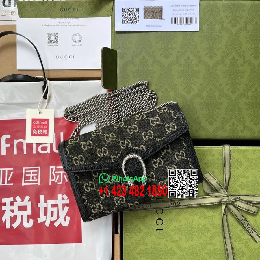 Gucci Dionysus Gg Mini Bolsa Corrente 20cm 401231 Jeans Jacquard/couro De Bezerro Coleção Primavera/verão 2022, Preto