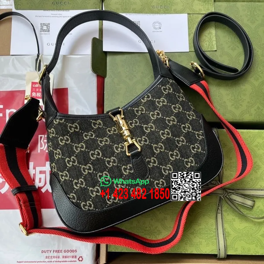 Bolsa De Ombro Gucci Jackie 1961 28cm 678843 Jeans Jacquard/couro De Bezerro Coleção Primavera/verão 2022, Preto