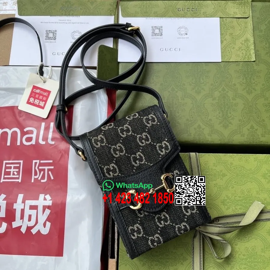 Gucci Horsebit 1955 Mini Çanta 18cm 625615 Denim Jakarlı/dana Deri İlkbahar/yaz 2022 Koleksiyonu, Siyah