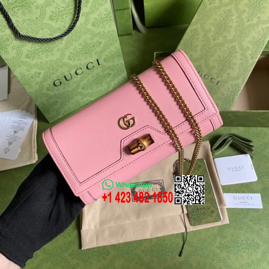 řetízková Peněženka Gucci Diana S Bambusem 20cm 658243 Teletinová Kůže Kolekce Jaro/léto 2022, Růžová