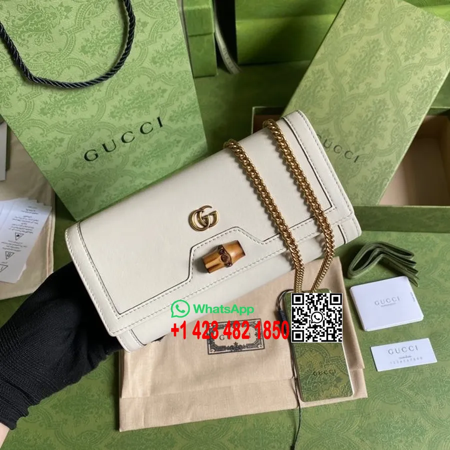 Dompet Rantai Gucci Diana Dengan Bambu 20cm 658243 Koleksi Musim Semi/musim Panas Kulit Anak Sapi 2022, Putih