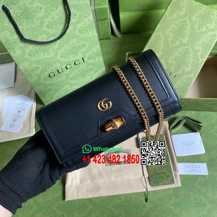 řetízková Peněženka Gucci Diana S Bambusem 20cm 658243 Teletinová Kůže Kolekce Jaro/léto 2022, černá