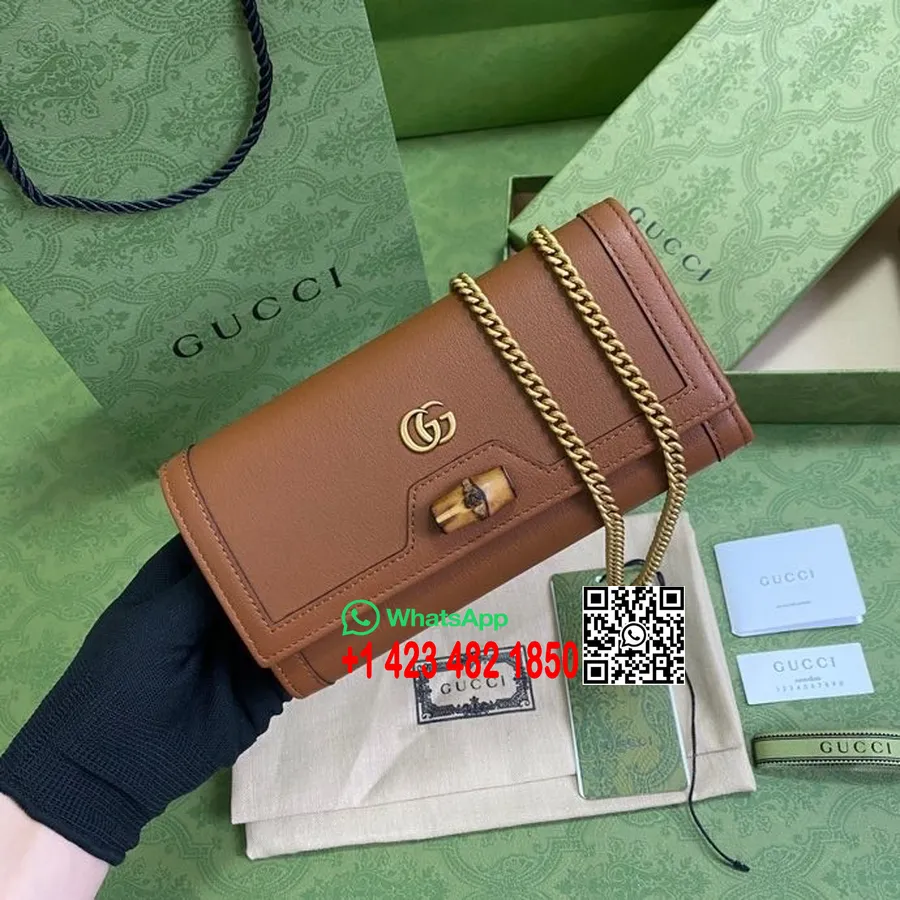 Dompet Rantai Gucci Diana Dengan Bambu 20cm 658243 Koleksi Musim Semi/musim Panas Kulit Anak Sapi 2022, Coklat