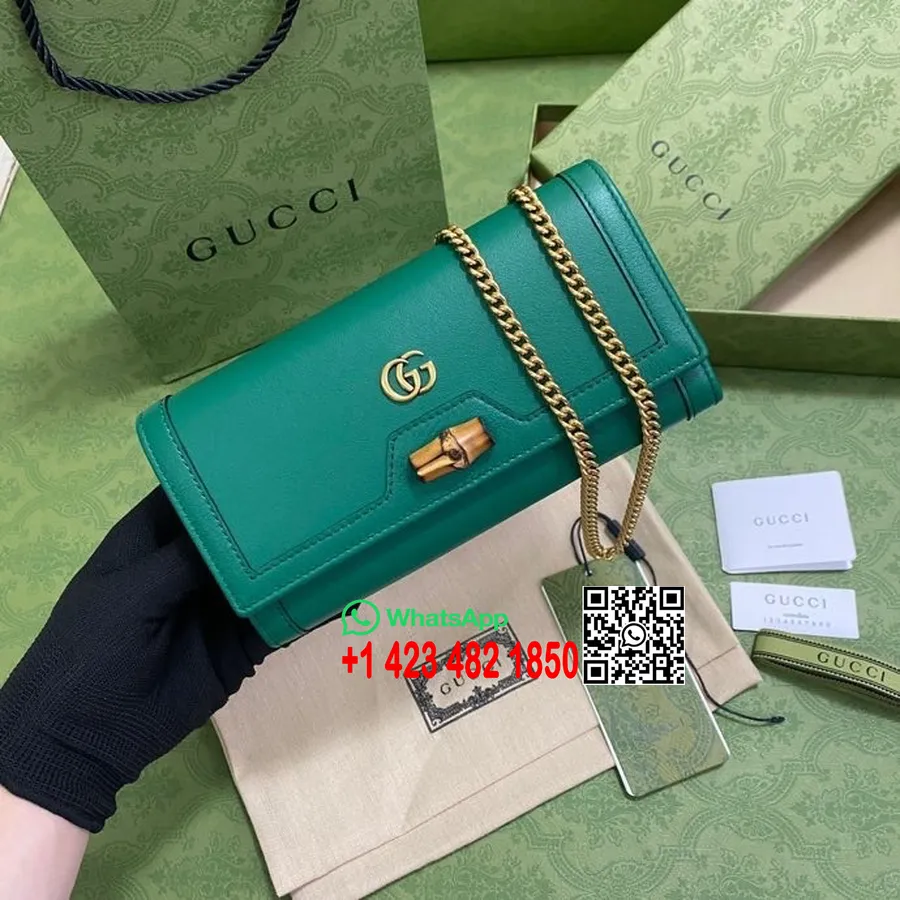 Gucci Diana Kjede Lommebok Med Bambus 20cm 658243 Kalveskinn Vår/sommer 2022 Kolleksjon, Grønn