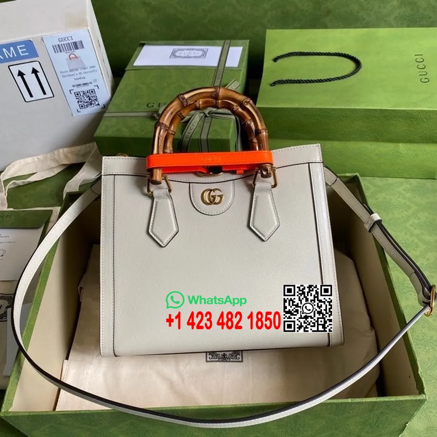 Sac Cabas Gucci Diana Bambou 27cm 660195 Cuir De Veau Collection Printemps/été 2022, Blanc