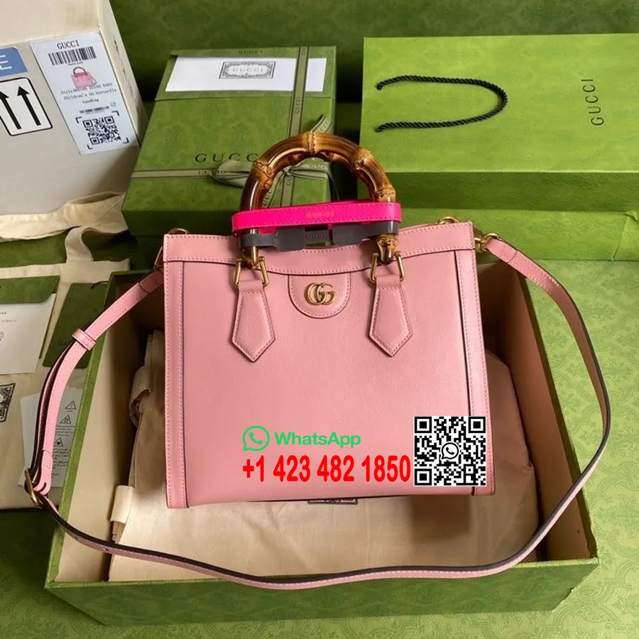 Sac Cabas Gucci Diana Bambou 27cm 660195 Cuir De Veau Collection Printemps/été 2022, Rose