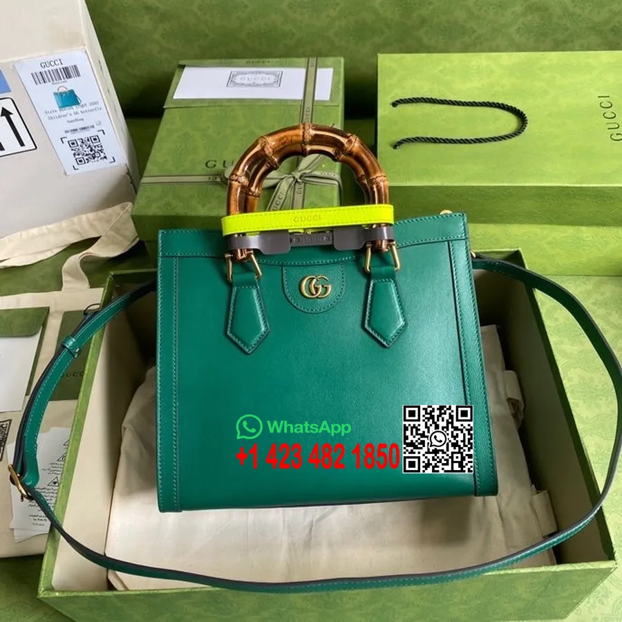 Sac Cabas Gucci Diana Bambou 27cm 660195 Cuir De Veau Collection Printemps/été 2022, Vert