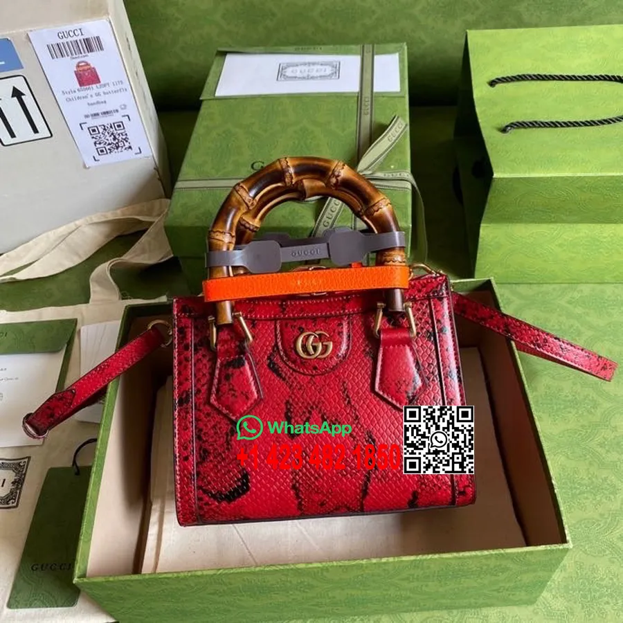 Gucci Python Diana Sacola De Bambu 20cm 655561 Couro De Bezerro Coleção Primavera/verão 2022, Vermelho