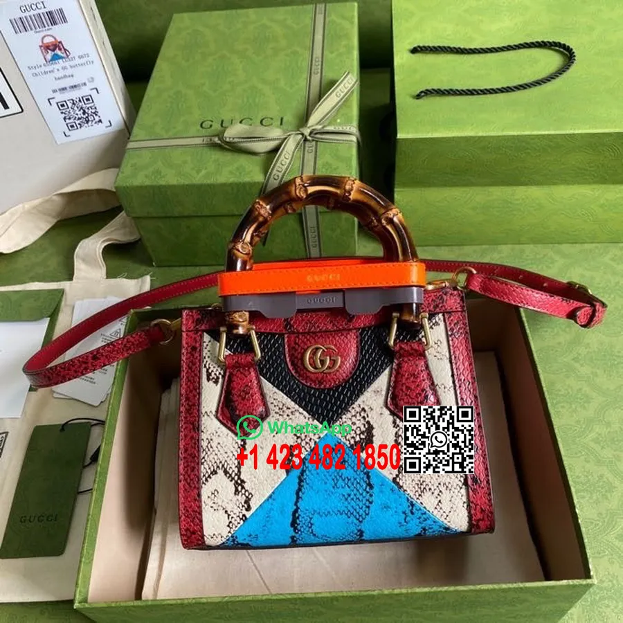 Gucci Borsa Tote Diana In Bambù Pitone 20cm 655561 Pelle Di Vitello Collezione Primavera/estate 2022, Rosso/blu/avorio