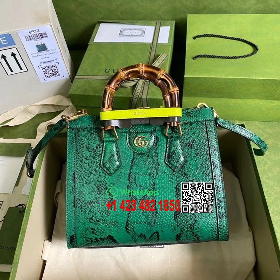 Gucci Python Diana Bamboo Tote Bag 27cm 660195 Calfskin Leather Spring/Summer 2022 Collection, Green