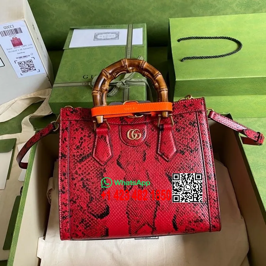 Gucci Python Diana Bambu Tote Çanta 27cm 660195 Dana Deri İlkbahar/yaz 2022 Koleksiyonu, Kırmızı