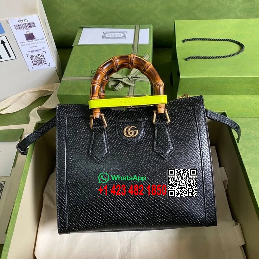 Gucci Python Diana Bambu Tote Çanta 27cm 660195 Dana Deri İlkbahar/yaz 2022 Koleksiyonu, Siyah