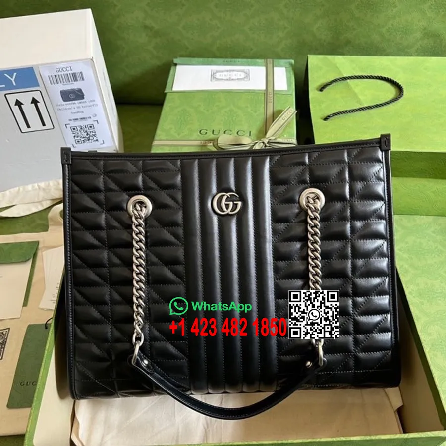 Tas Jinjing Gucci Gg Marmont 35cm 675796 Koleksi Musim Semi/musim Panas Kulit Anak Sapi Matelasse 2022, Hitam