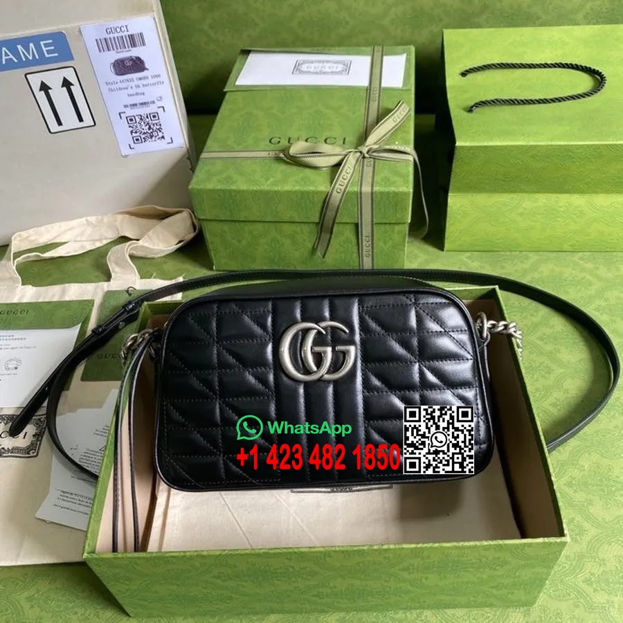 Gucci Gg Marmont Väike Matelasse õlakott 24cm 447632 Matelasse Vasikanahast Kevad/suvi 2022 Kollektsioon, Must