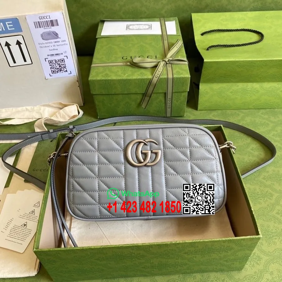 Gucci Gg Marmont Väike Matelass õlakott 24cm 447632 Matelasse Vasikanahast Kevad/suvi 2022 Kollektsioon, Hall