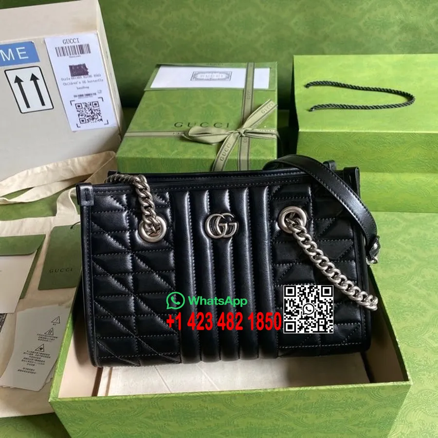 чанта Gucci Gg Marmont Tote 26 см 681483 колекция пролет/лято 2022 Matelasse от телешка кожа, черна