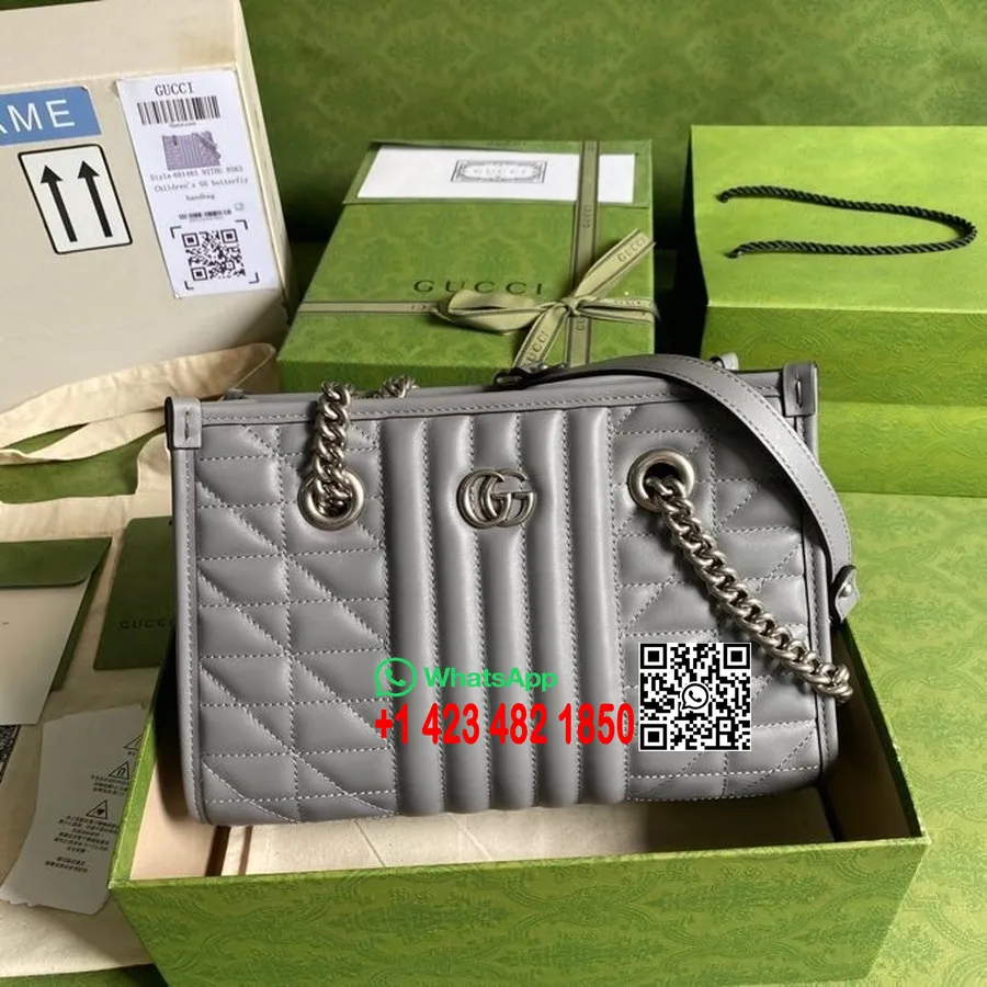 Gucci Gg Marmont Cabas 26cm 681483 Cuir De Veau Matelassé Collection Printemps/été 2022, Gris