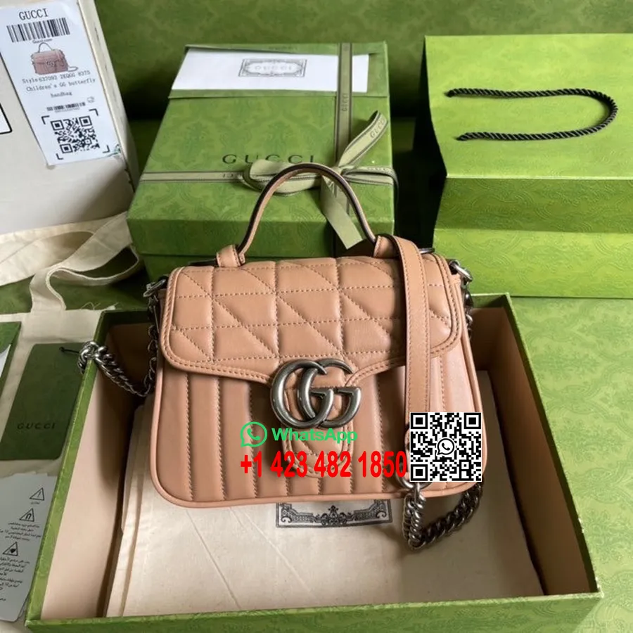 Gucci Gg Marmont Mini Felső Fogantyús Táska 21cm 583571 Matelasse Borjúbőr 2022 Tavaszi/nyári Kollekció, Bézs