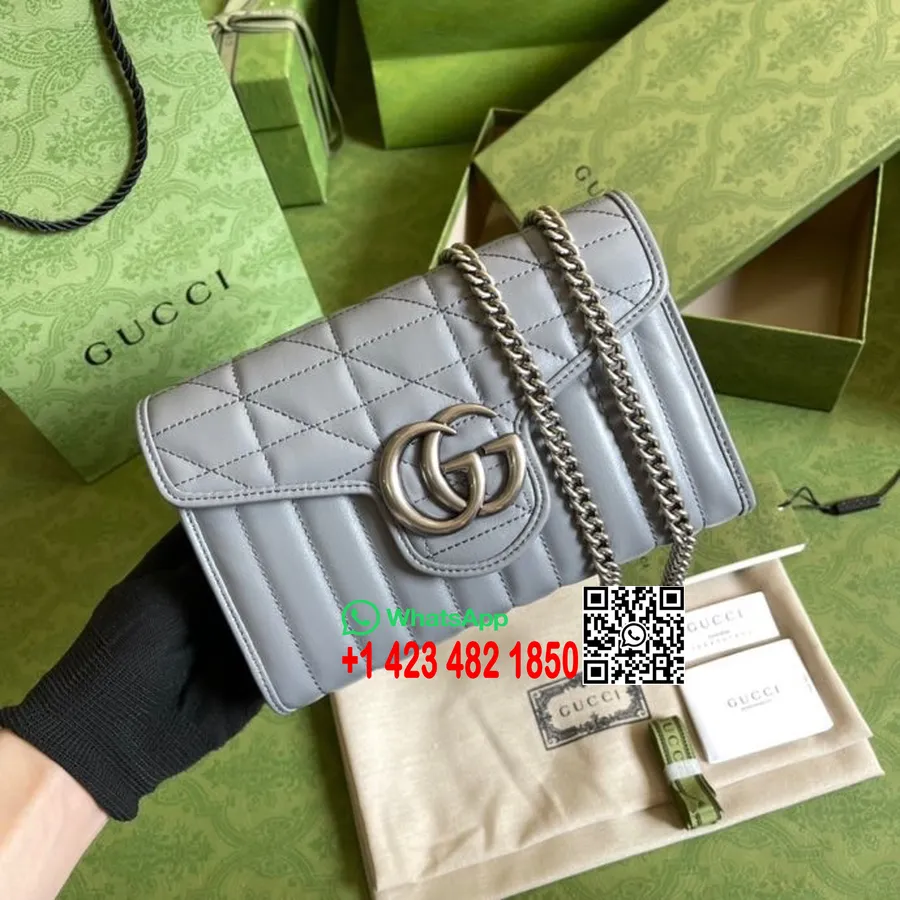 Gucci Gg Marmont Válltáska 20 Cm 475575 Matelasse Borjúbőr 2022 Tavaszi/nyári Kollekció, Szürke