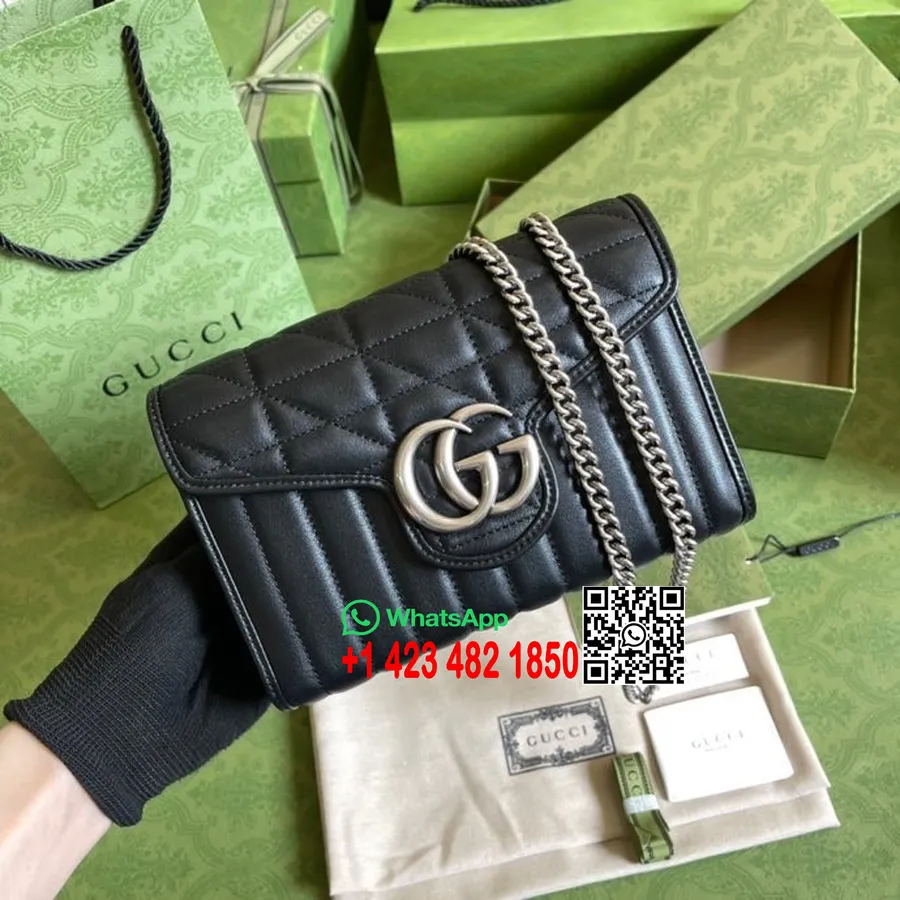 Gucci Gg Marmont Torba Na Rame 20 Cm 475575 Matelasse Kolekcija Od Teleće Kože Proljeće/ljeto 2022., Crna