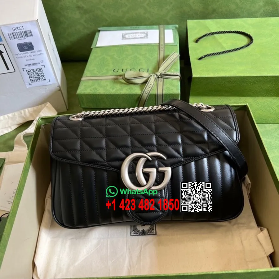 Gucci Gg Marmont Torba Na Rame 31 Cm 443496 Matelasse Kolekcija Od Teleće Kože Proljeće/ljeto 2022., Crna