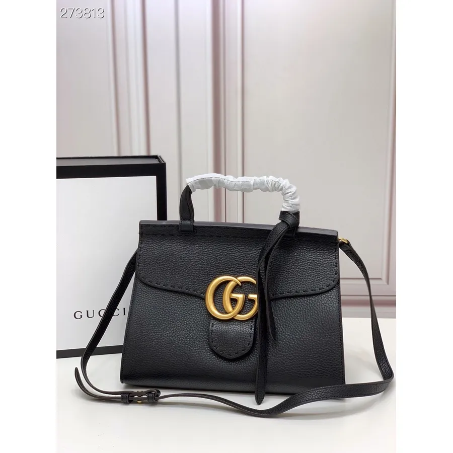 Sac Gucci Gg Top Handle 32cm 421890 Cuir De Veau Grainé Collection Automne/hiver 2021, Noir