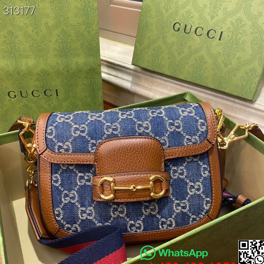 Gucci Horsebit Miniväska 20cm 658574 Kalvskinnsläder Höst/vinter 2021 Kollektion, Denimblå