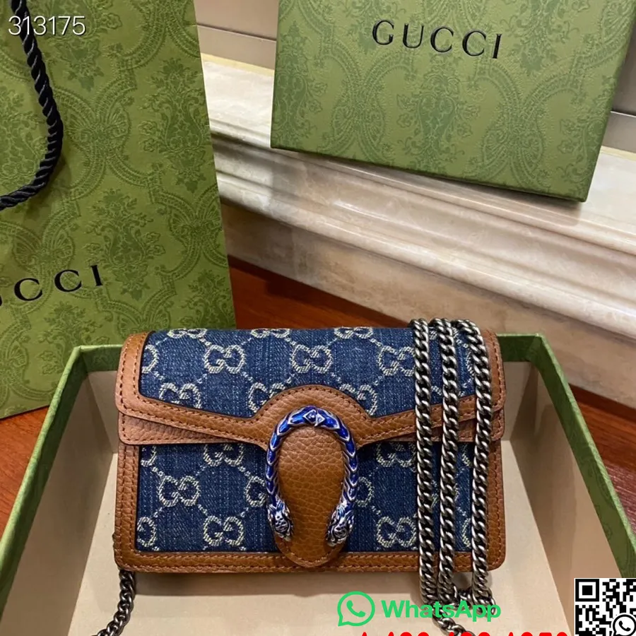 Gucci Dionysus Rhinestone Taske 16 Cm 476432 Kalveskind Efterår/vinter 2021 Kollektion, Denimblå