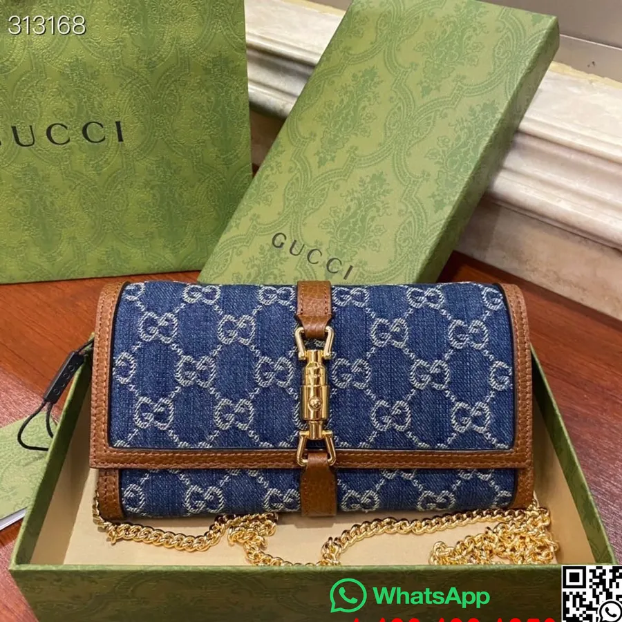 Gucci Jackie Lompakko Ketjulaukussa 20cm 652681 Vasikannahkaa Syksy/talvi 2021 Mallisto, Denim Sininen