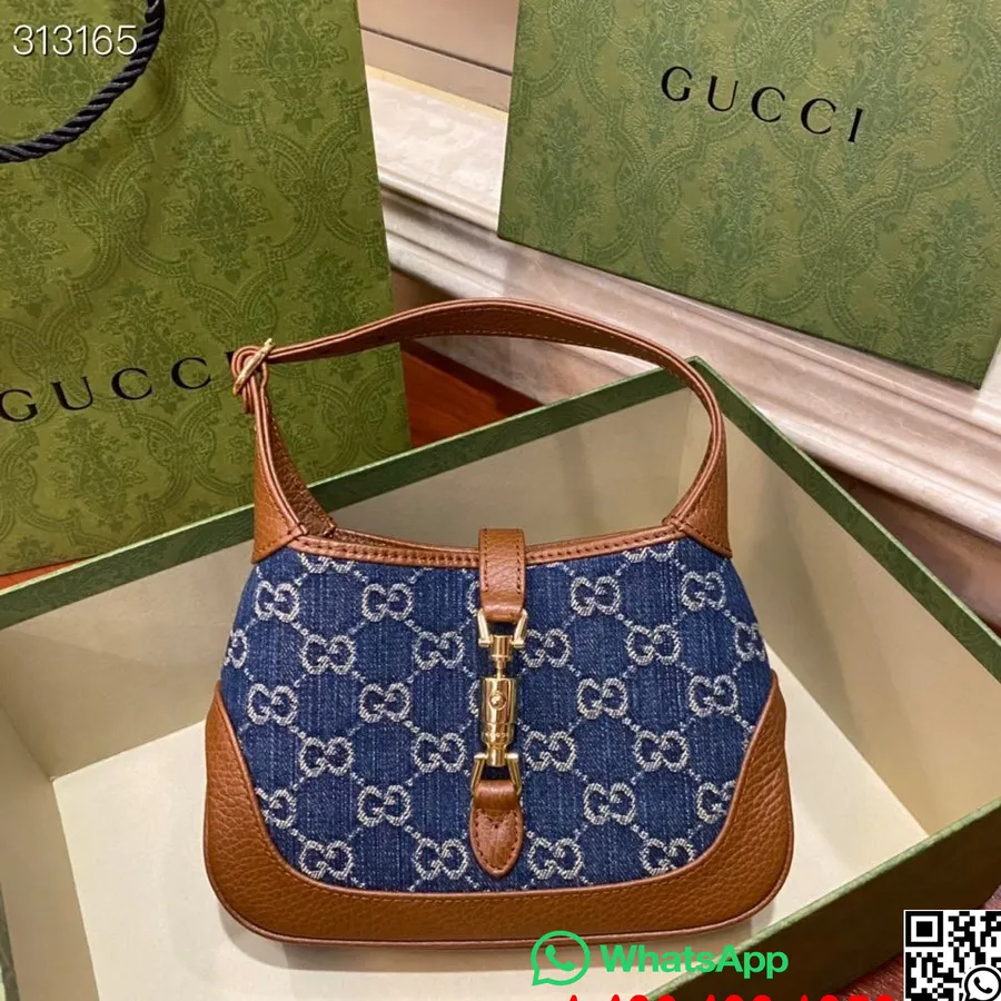 Taška Gucci Jackie Hobo 20cm 637092 Telecí Kůže Kolekce Podzim/zima 2021, Džínová Modrá