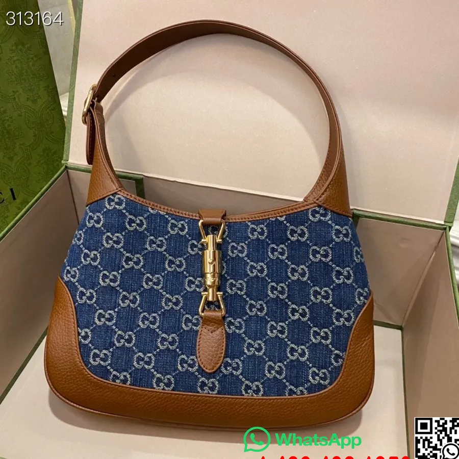 Taška Gucci Jackie Hobo 28cm 636706 Teletinová Kůže Kolekce Podzim/zima 2021, Džínová Modrá