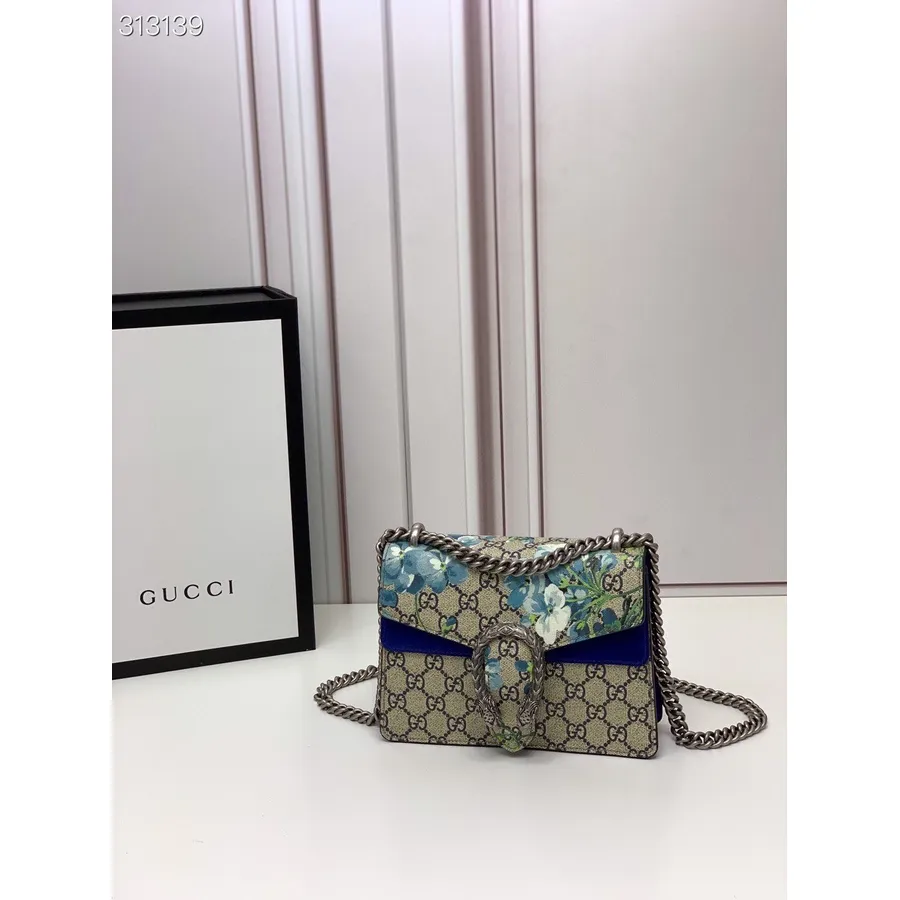 Gucci Dionysus Florale Umhängetasche 20 Cm 421970 Kalbsleder Frühjahr/sommer 2022 Kollektion, Blau