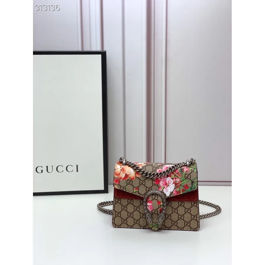 Gucci Dionysus Floral Umhängetasche 20 Cm 421970 Kalbsleder Frühjahr/Sommer 2022 Kollektion, Burgund