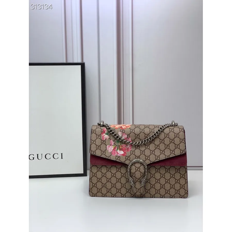 Сумка через плечо Gucci Dionysus с цветочным принтом 30см 403348 из телячьей кожи, коллекция весна/лето 2022, бордовый