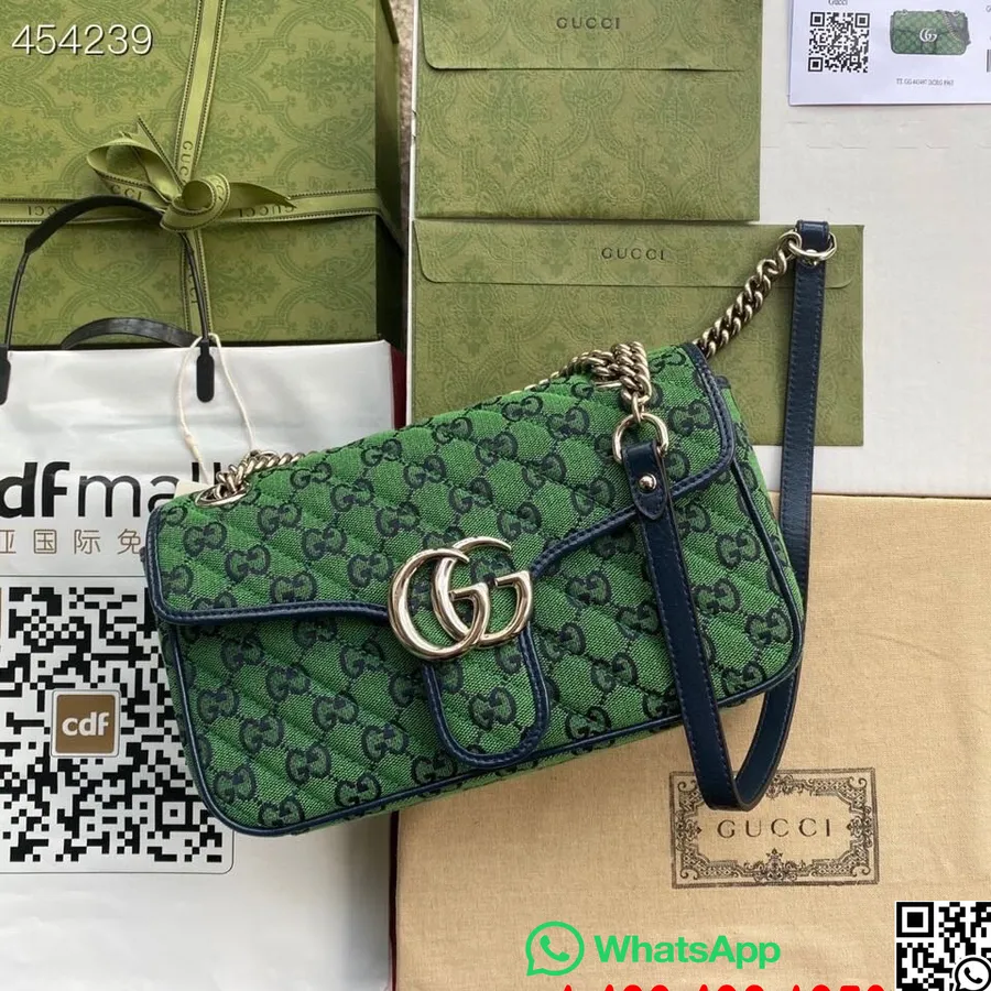 Gucci Marmont Matelasse Torba Na Ramię 26cm 443497 Płótno/skóra Cielęca Kolekcja Wiosna/lato 2021, Zielony Wielokolorowy