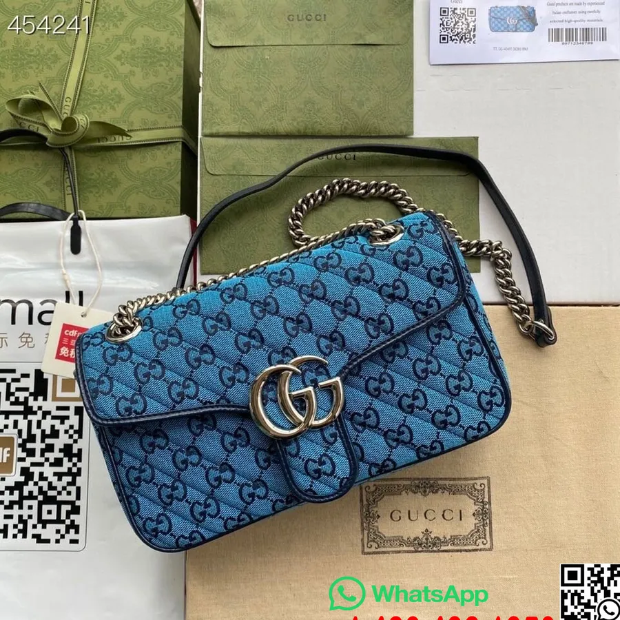 Bolsa De Ombro Gucci Marmont Matelassê 26cm 443497 Lona / Couro De Bezerro Coleção Primavera / Verão 2021, Azul Multicolorido