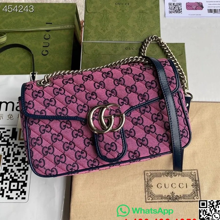 Gucci Marmont Matelasse Torba Na Ramię 26cm 443497 Płótno/skóra Cielęca Kolekcja Wiosna/lato 2021, Różowy Wielokolorowy