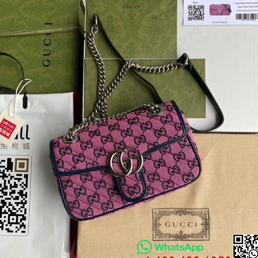 Gucci Marmont Matelasse Omuz çantası 22cm 443497 Kanvas/dana Deri İlkbahar/yaz 2021 Koleksiyonu, Pembe Çok Renkli