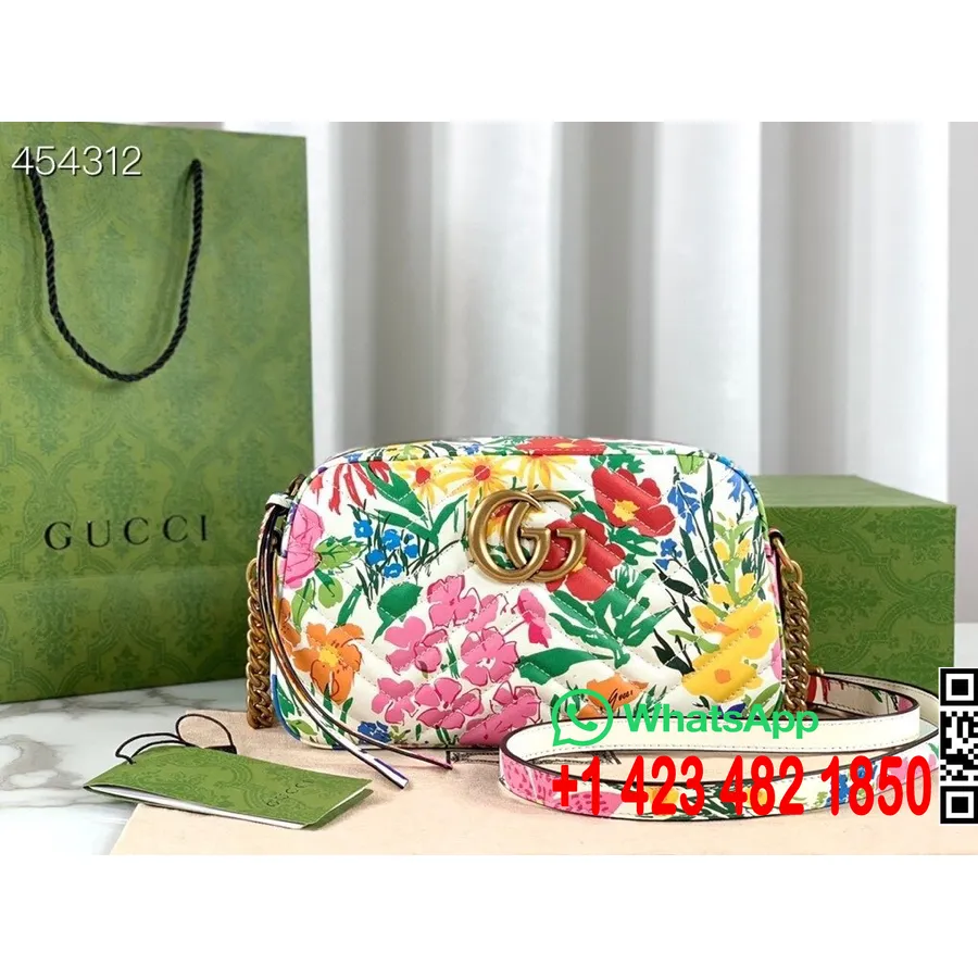 Gucci Ken Scott Kis Matelász Válltáska 20cm 447632 Borjúbőr 2021 Tavaszi/nyári Kollekció, Virágos Fehér