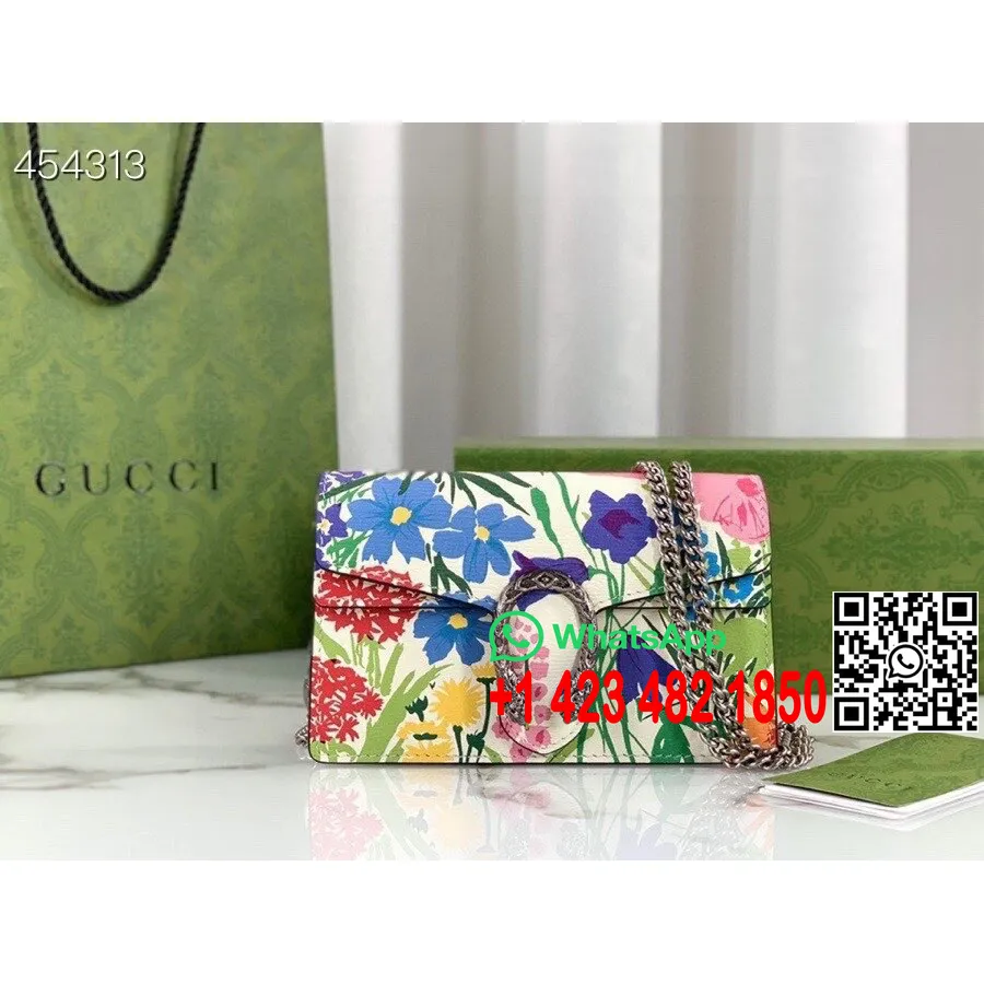 Gucci Ken Scott Mini Dionysus Axelväska 20cm 400249 Kalvskinn Vår/sommar 2021 Kollektion, Blommig Vit