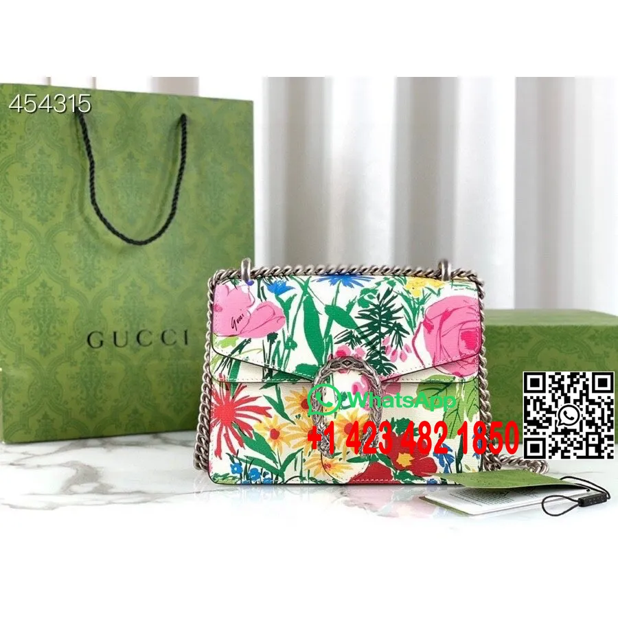 Gucci Ken Scott μικρή τσάντα ώμου Dionysus 20cm 400249 δέρμα μοσχαριού συλλογή άνοιξη/καλοκαίρι 2021, λουλουδάτο λευκό