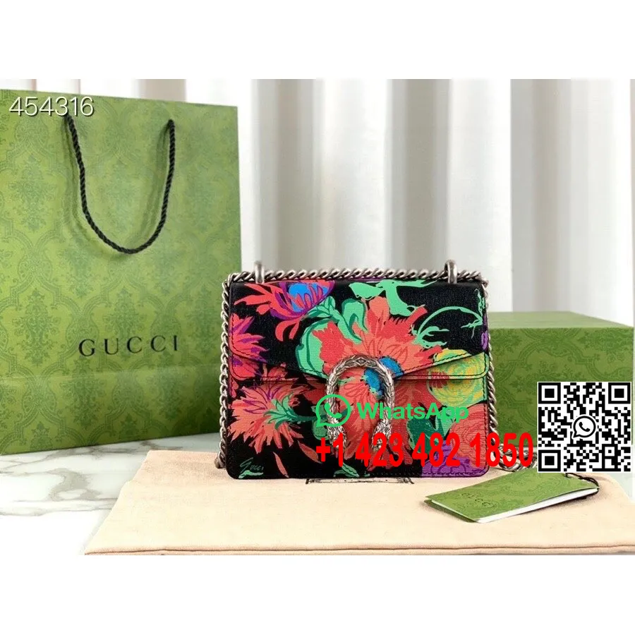 Gucci Ken Scott Kis Dionysus Válltáska 20cm 400249 Borjúbőr 2021 Tavaszi/nyári Kollekció, Virágos Fekete