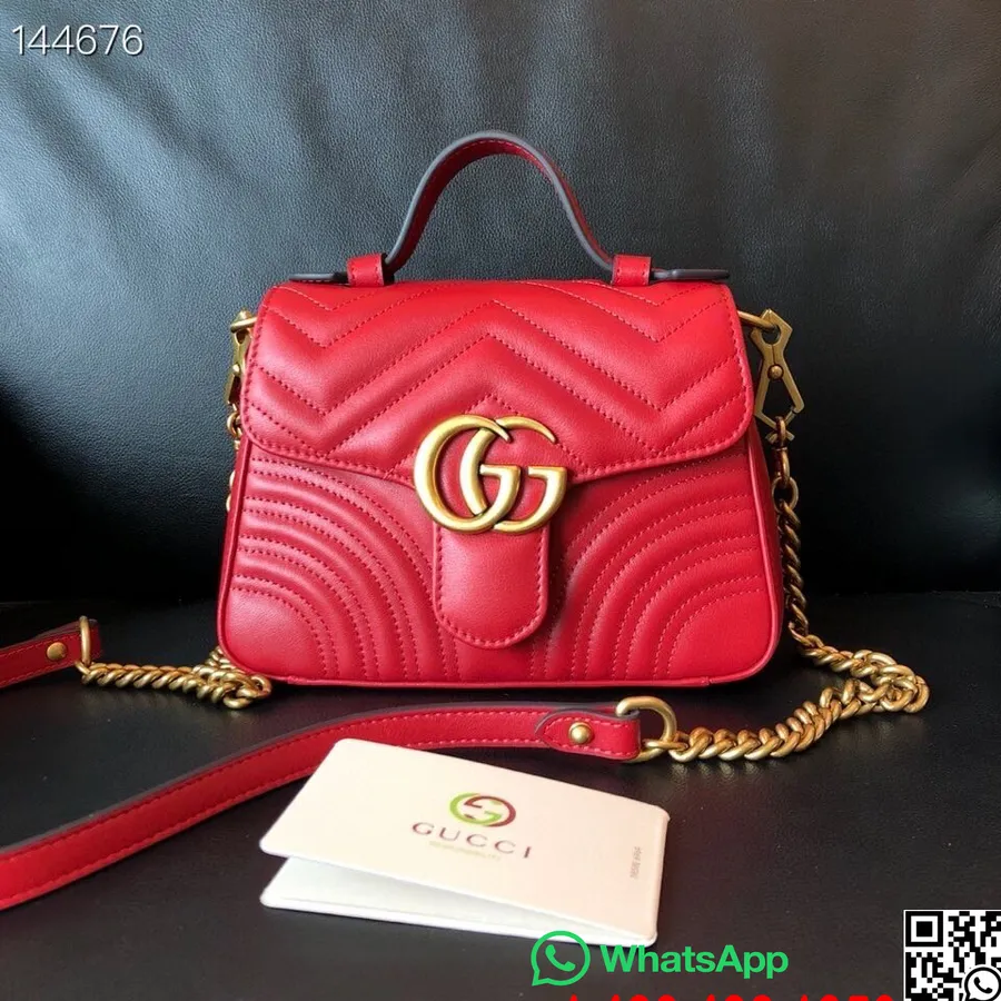 Gucci Top Handle Marmont Bag 22cm Calfskin Leather, Red